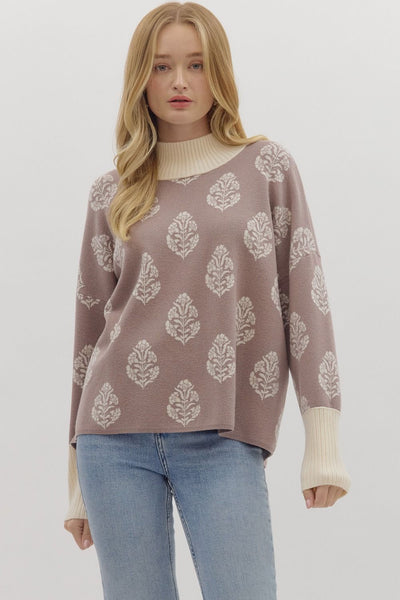 Botanical Print Long Sleeve Knit Top