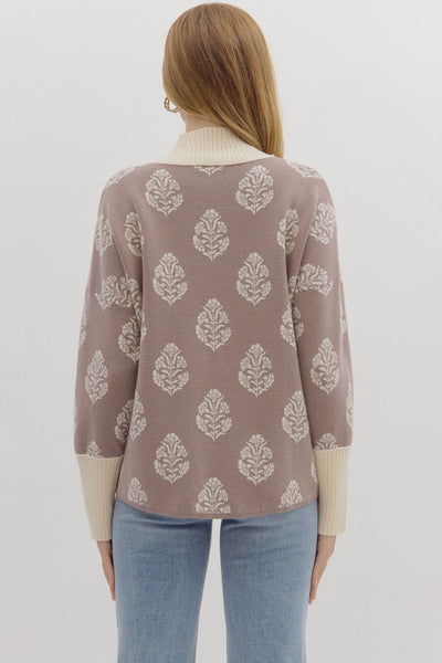 Botanical Print Long Sleeve Knit Top