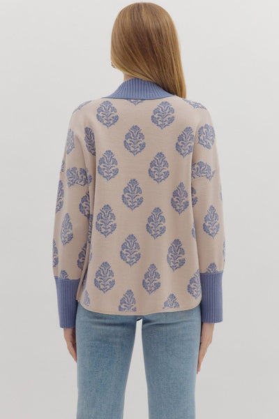 Botanical Print Long Sleeve Knit Top