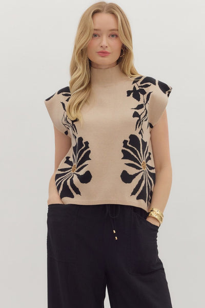 Floral High Neck Sweater Pullover