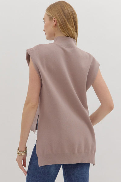 Mock Neck Sweater Knit Hi-Lo Pullover