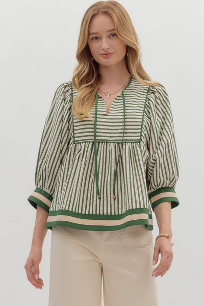Stripe Pattern ¾ Sleeve Top