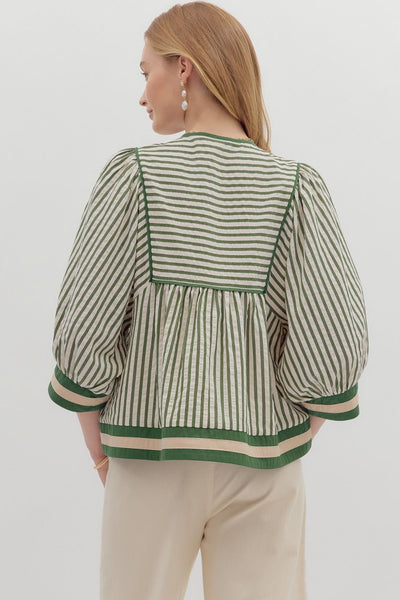 Stripe Pattern ¾ Sleeve Top