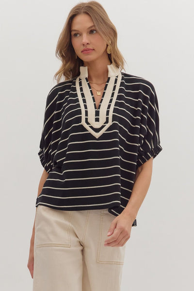 Striped Short Dolman Sleeve Top