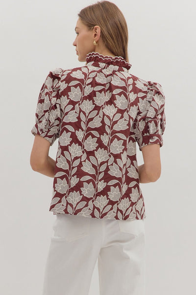 Botanical Embroidery Puff Sleeve Top