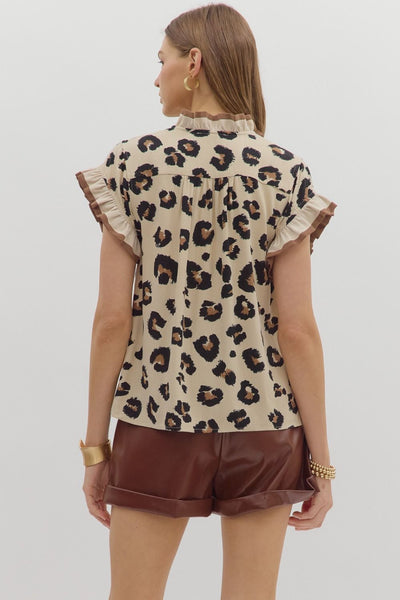 Leopard pattern button front top