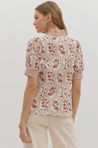Floral Pattern Embroidered Top