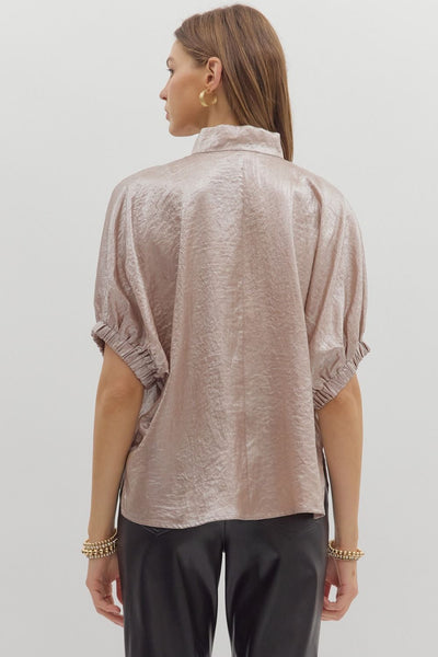 Metallic V-Neck Band Collar Top