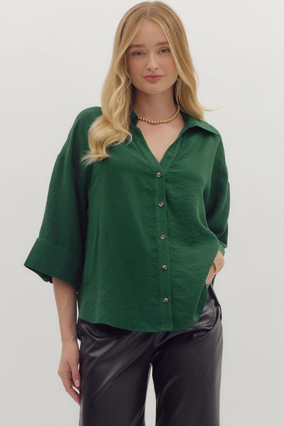 Wide Cuff ¾ Sleeve Button Closure Top
