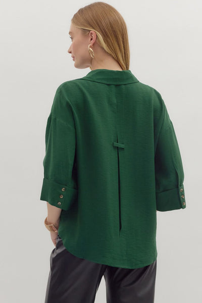 Wide Cuff ¾ Sleeve Button Closure Top