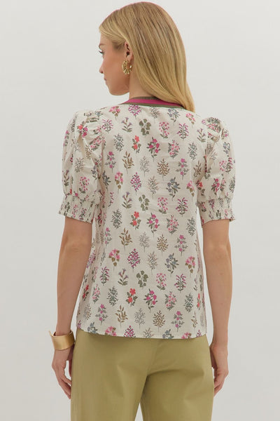 Floral Print Short Puff Sleeve Top
