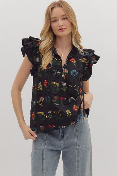 Floral Print Tiered Flutter Sleeve Top