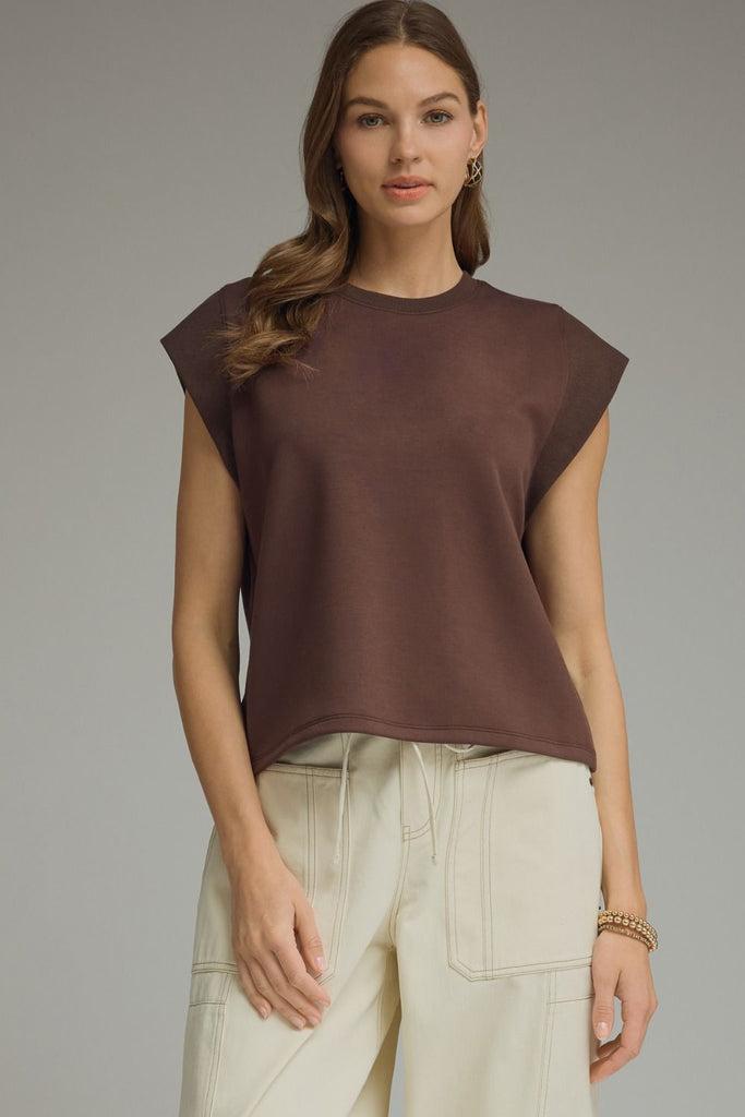 Cap Sleeve Crew Neck Pullover Top