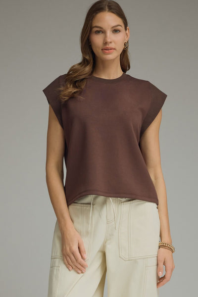 Cap Sleeve Crew Neck Pullover Top