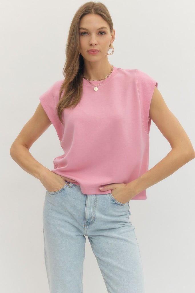 Cap Sleeve Crew Neck Pullover Top