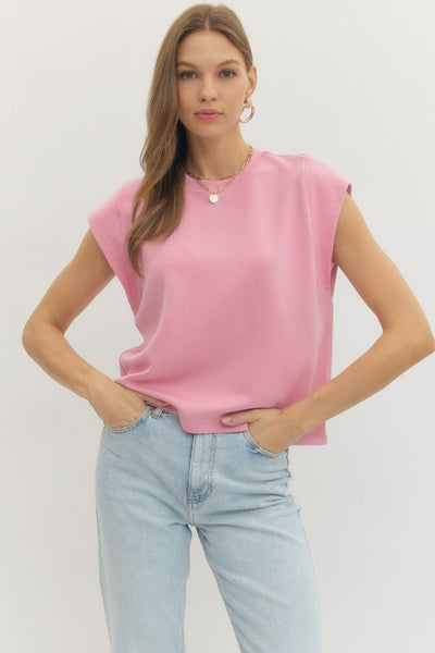Cap Sleeve Crew Neck Pullover Top