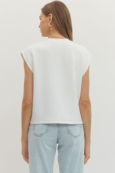 Cap Sleeve Crew Neck Pullover Top