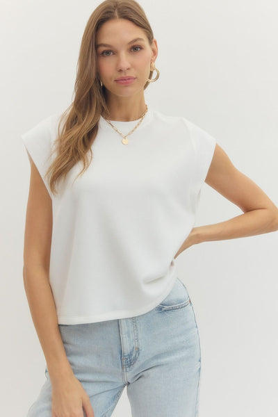 Cap Sleeve Crew Neck Pullover Top