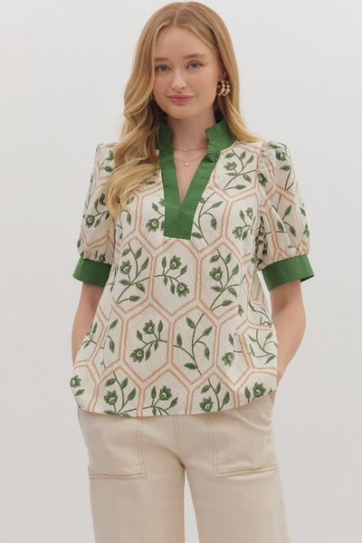 Floral Print Short Puff Sleeve Top