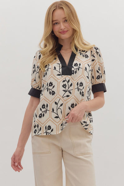 Floral Print Short Puff Sleeve Top