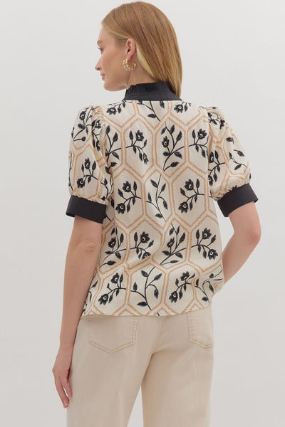 Floral Print Short Puff Sleeve Top