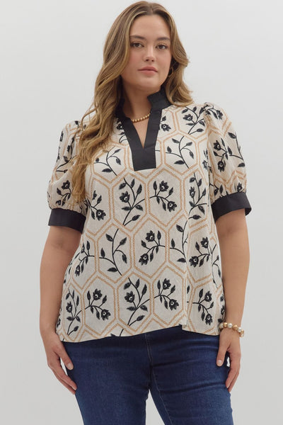 Floral Print Short Puff Sleeve Top