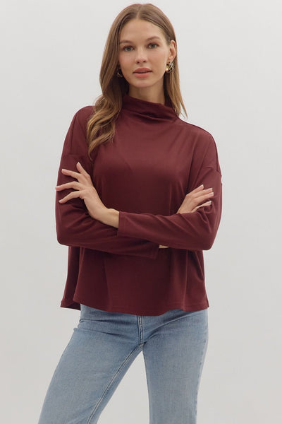 Solid Long Sleeve Mock Neck Top