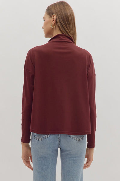 Solid Long Sleeve Mock Neck Top