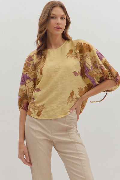 Botanical Print ¾ Sleeve Puff Top