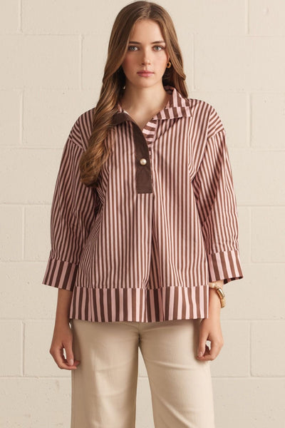 Stripe Print 3/4 Sleeve Top