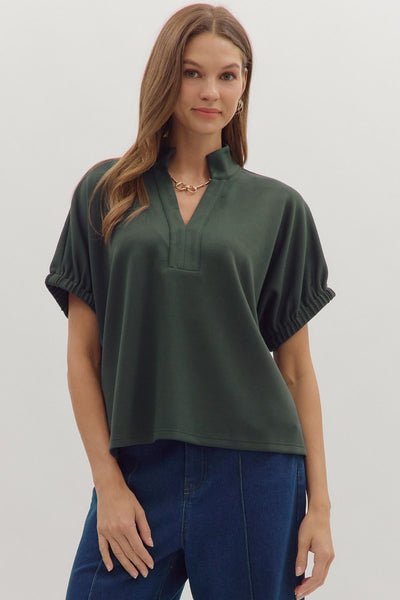 Split V-Neck Short Sleeve Top
