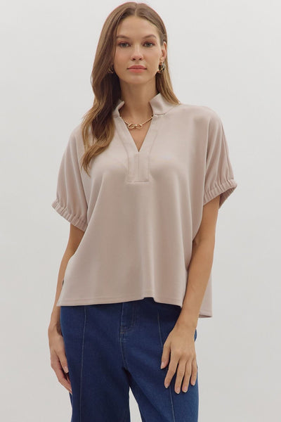 Split V-Neck Short Sleeve Top