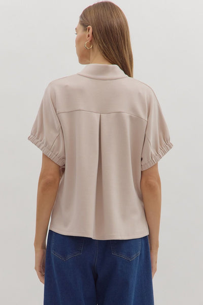 Split V-Neck Short Sleeve Top