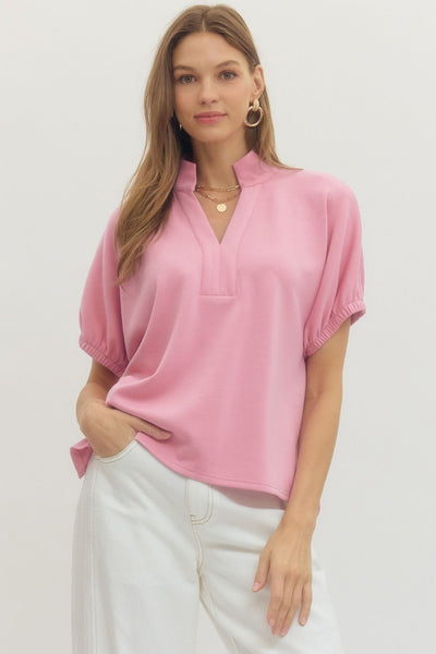 Split V-Neck Short Sleeve Top
