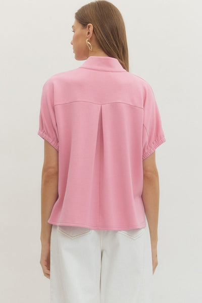 Split V-Neck Short Sleeve Top