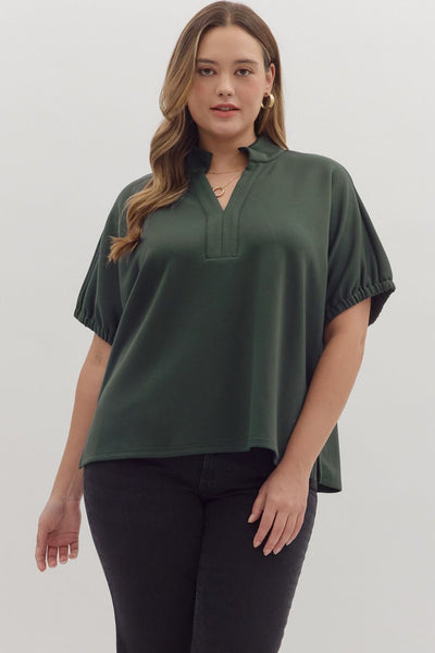 Split V-Neck Short Sleeve Top