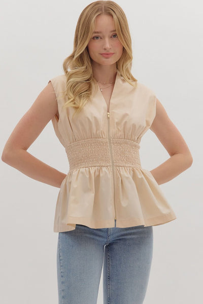 Wide Smocked Waist Sleeveless Top