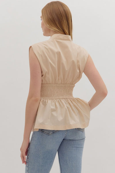 Wide Smocked Waist Sleeveless Top