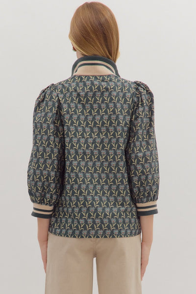 Floral Print 3/4 Puff Sleeve Top