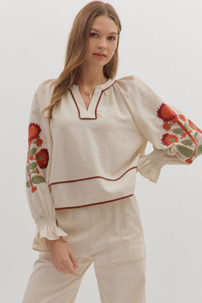 Solid Long Puff Sleeve Top