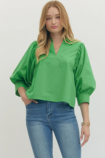 Solid 3/4 Sleeve V-Neck Top