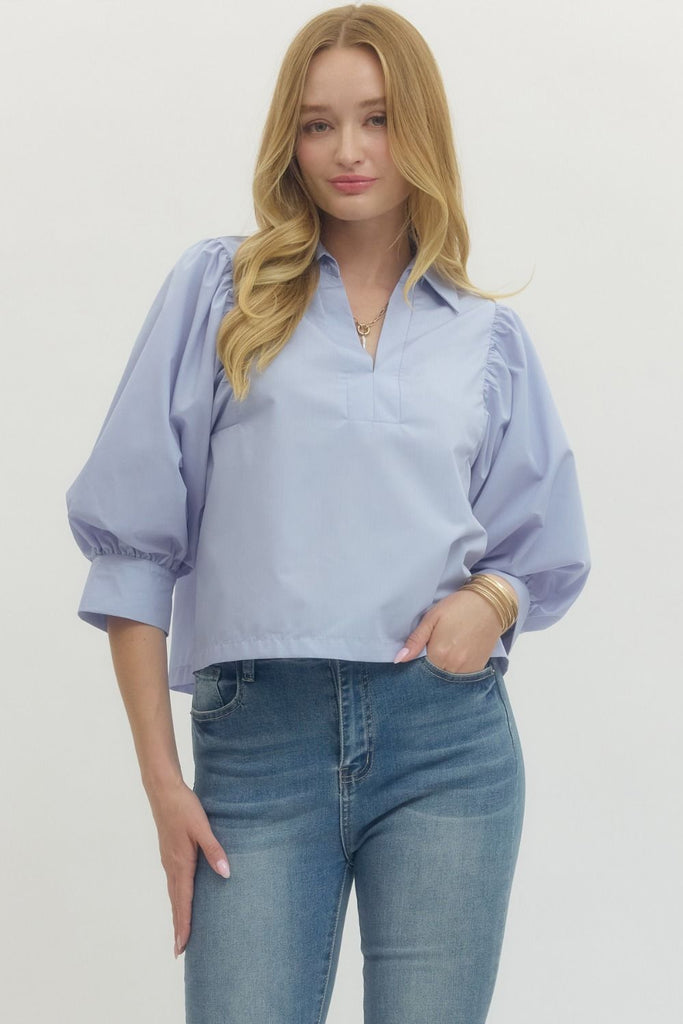 Solid 3/4 Sleeve V-Neck Top