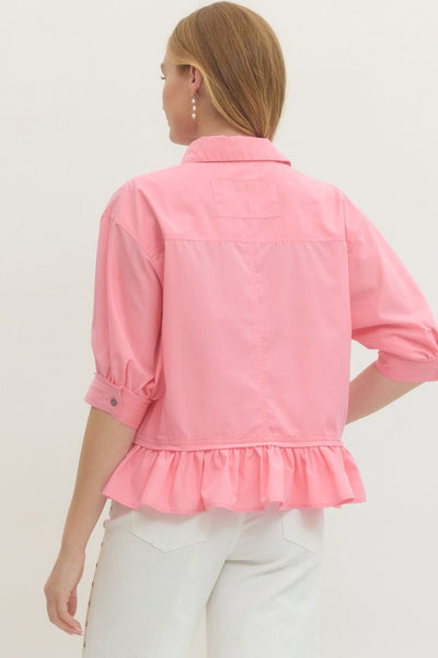 Solid Short Sleeve Button-Down Top