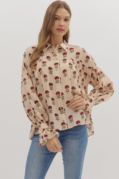 Floral Long Sleeve Button-Down Top