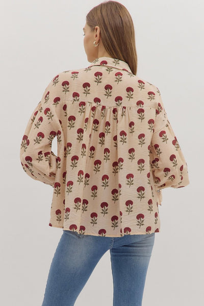 Floral Long Sleeve Button-Down Top