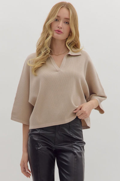 Solid 3/4 Sleeve Knit Top