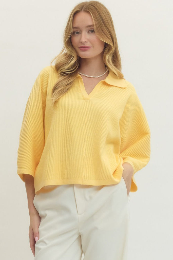 Solid 3/4 Sleeve Knit Top