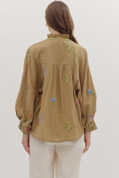 Embroidered Botanical Long Sleeve Top