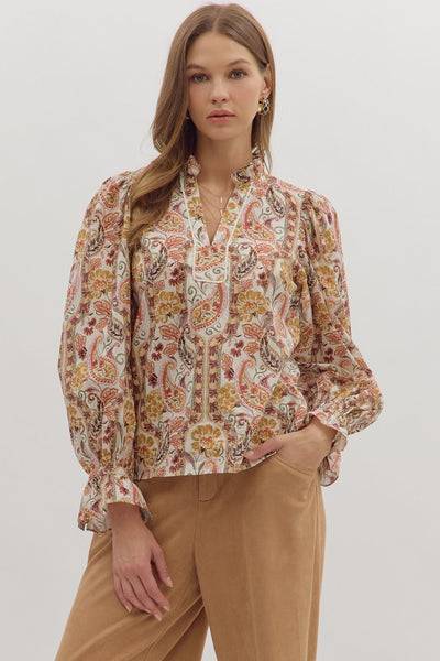 Paisley Print Long Sleeve Top