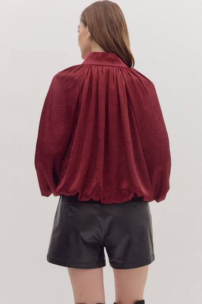 Solid Balloon Sleeve V-Neck Top